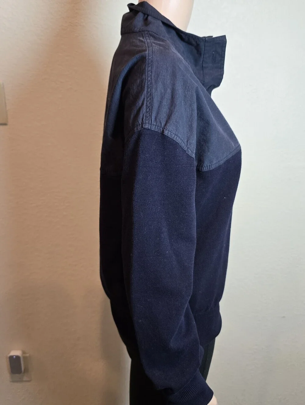 COS Small  navy colorblock button up quarter button long sleeve sweater